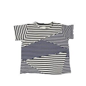 Greg Lauren Mixed Stripe T-Shirt Size 5, XL Crewneck Short-sleeve Blue White